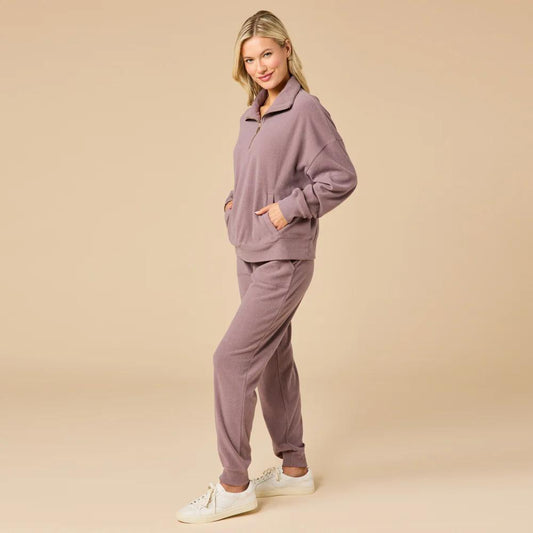 Vintage Terry 1/4 Zip  with Jogger- Driftwood