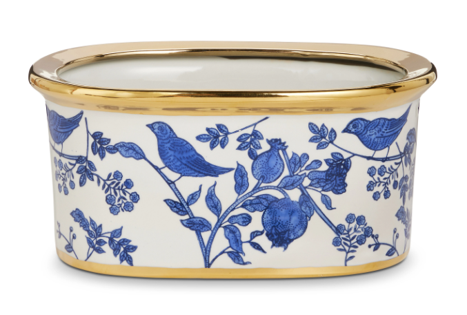 blue and white planter