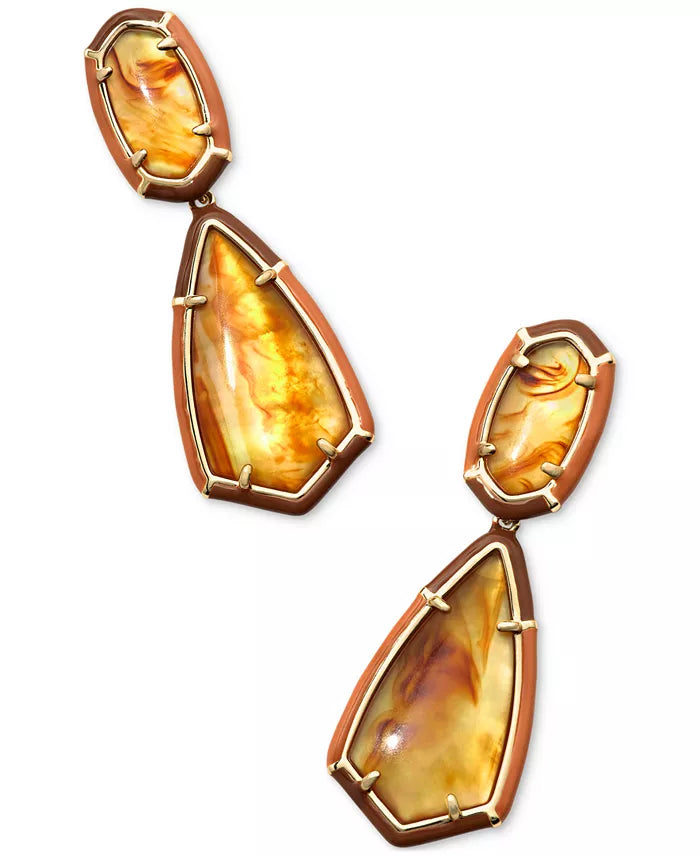 Camry Enamel Frame Statement Earrings in Marbled Amber Illusion