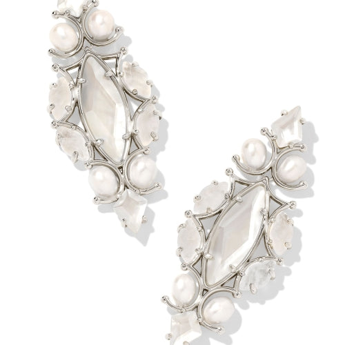 Kendra Scott Genevieve Silver Statement Earrings in Ivory Mix