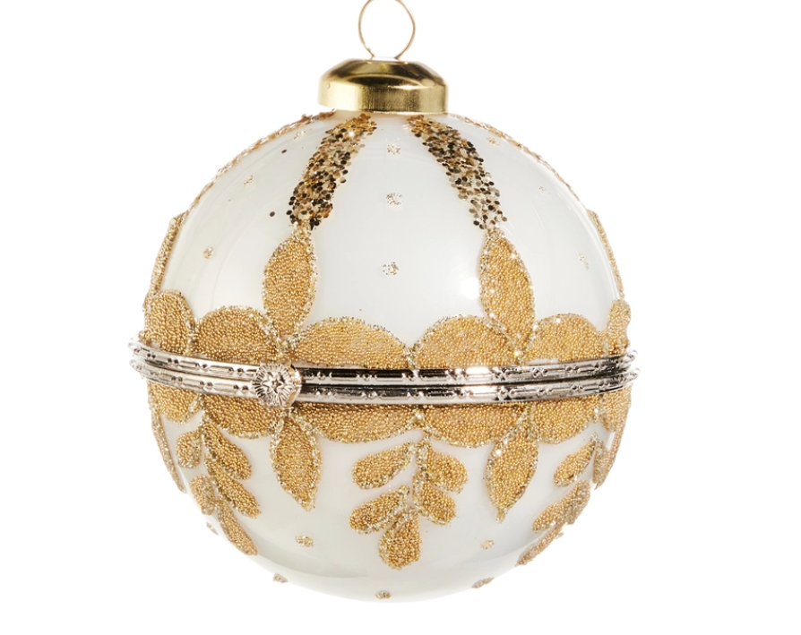 4" White Round Jewelry Box Ornament