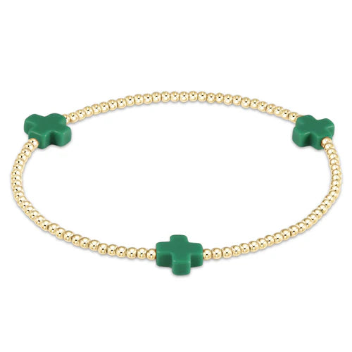 signature cross small gold pattern 2mm bead bracelet