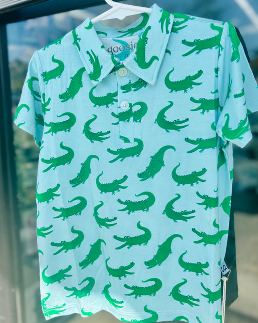 Goosies Blue Alligator Short Sleeve Polo Shirt