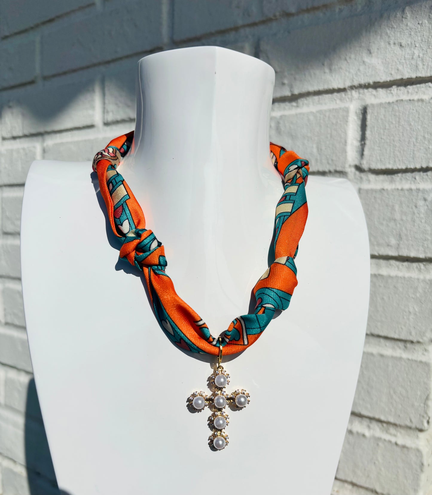 Orange Scarf Pendant Necklace