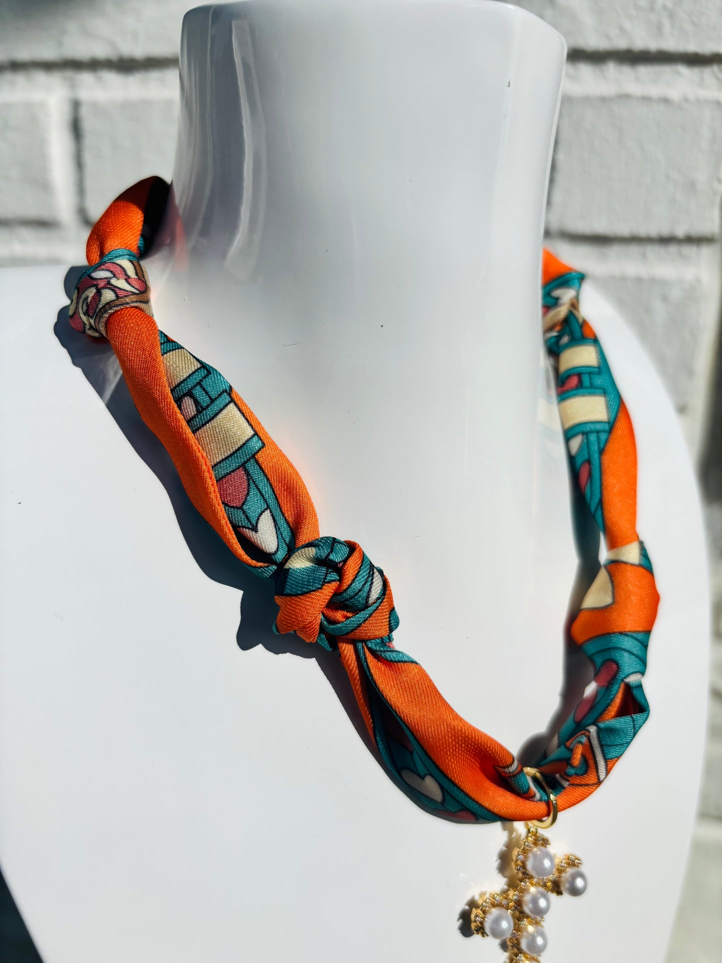 Orange Scarf Pendant Necklace