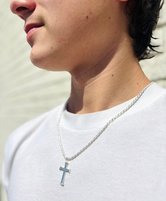 Hammered Men's Cross Chain