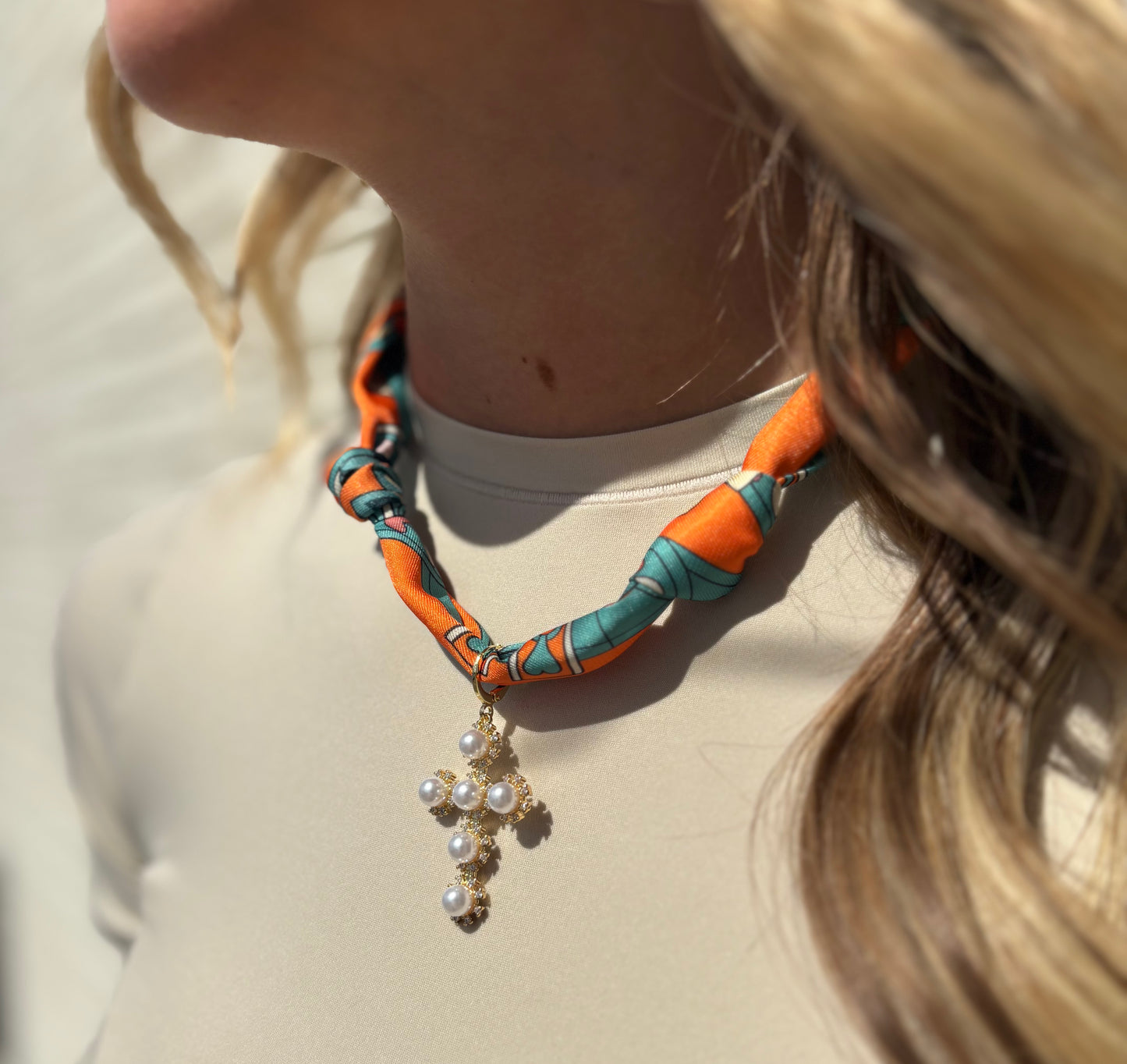 Orange Scarf Pendant Necklace