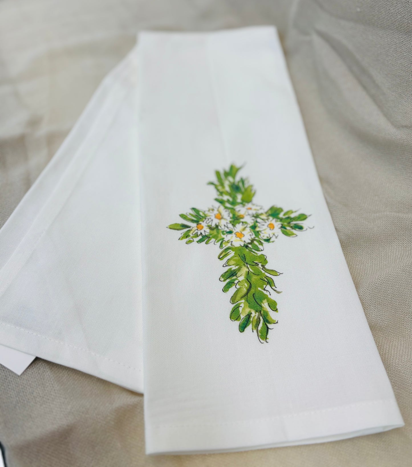 Floral Cross Tea Towel