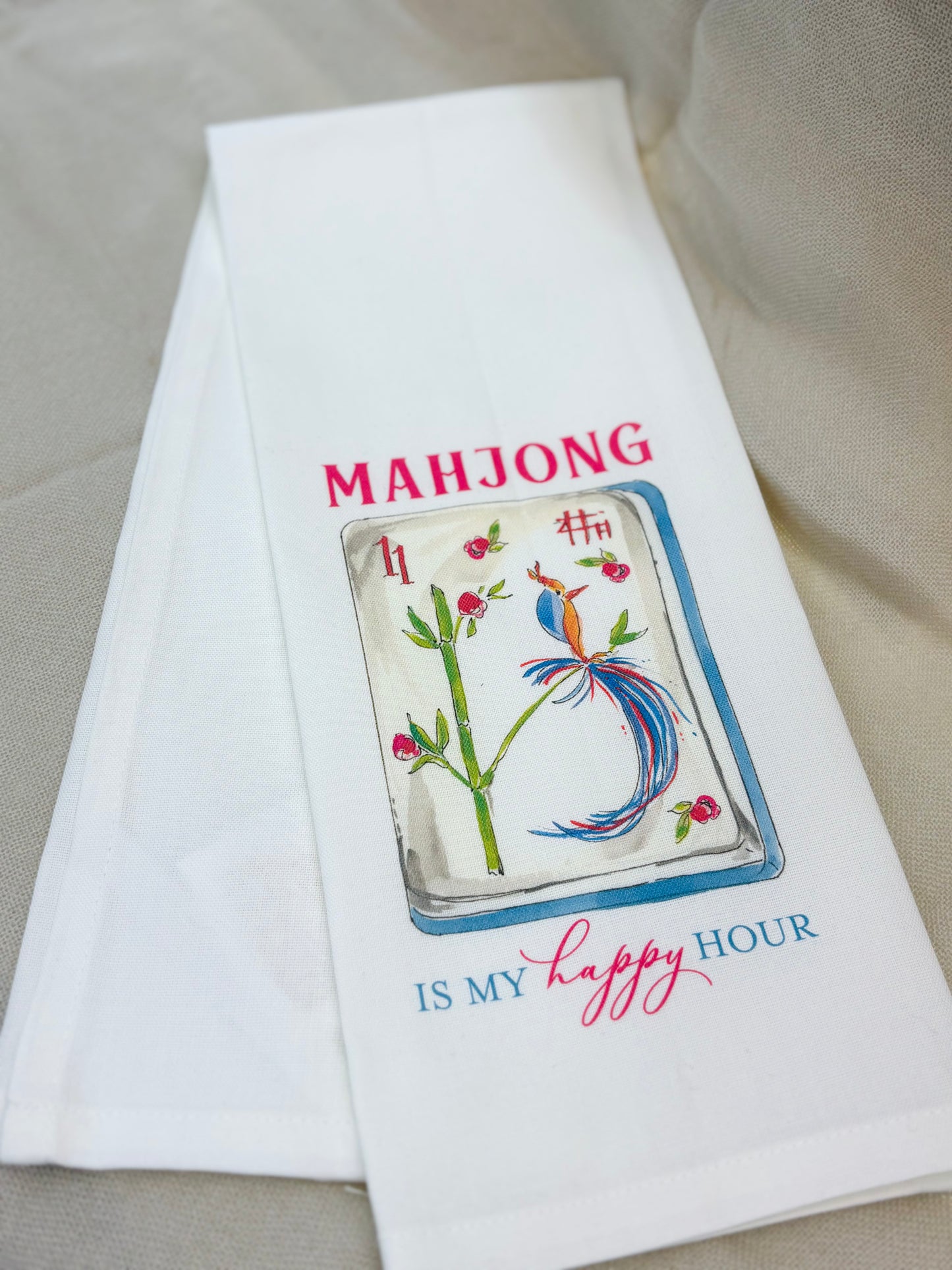 Mahjong Is My Happy Hour Tea Towel