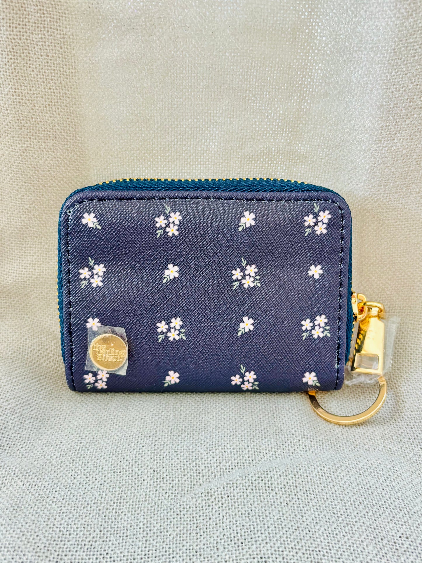 Navy Blue Floral Zip Wallet