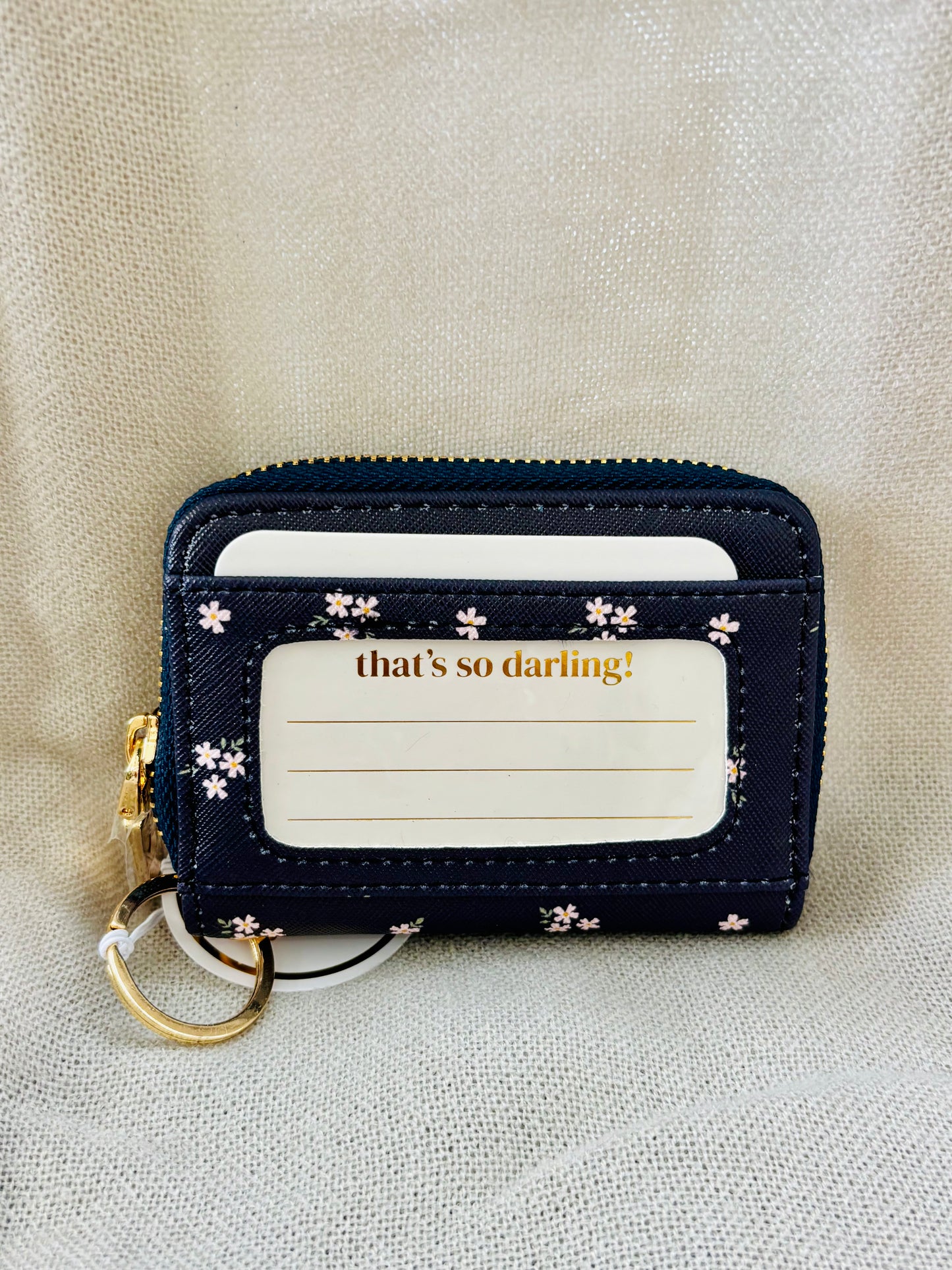 Navy Blue Floral Zip Wallet