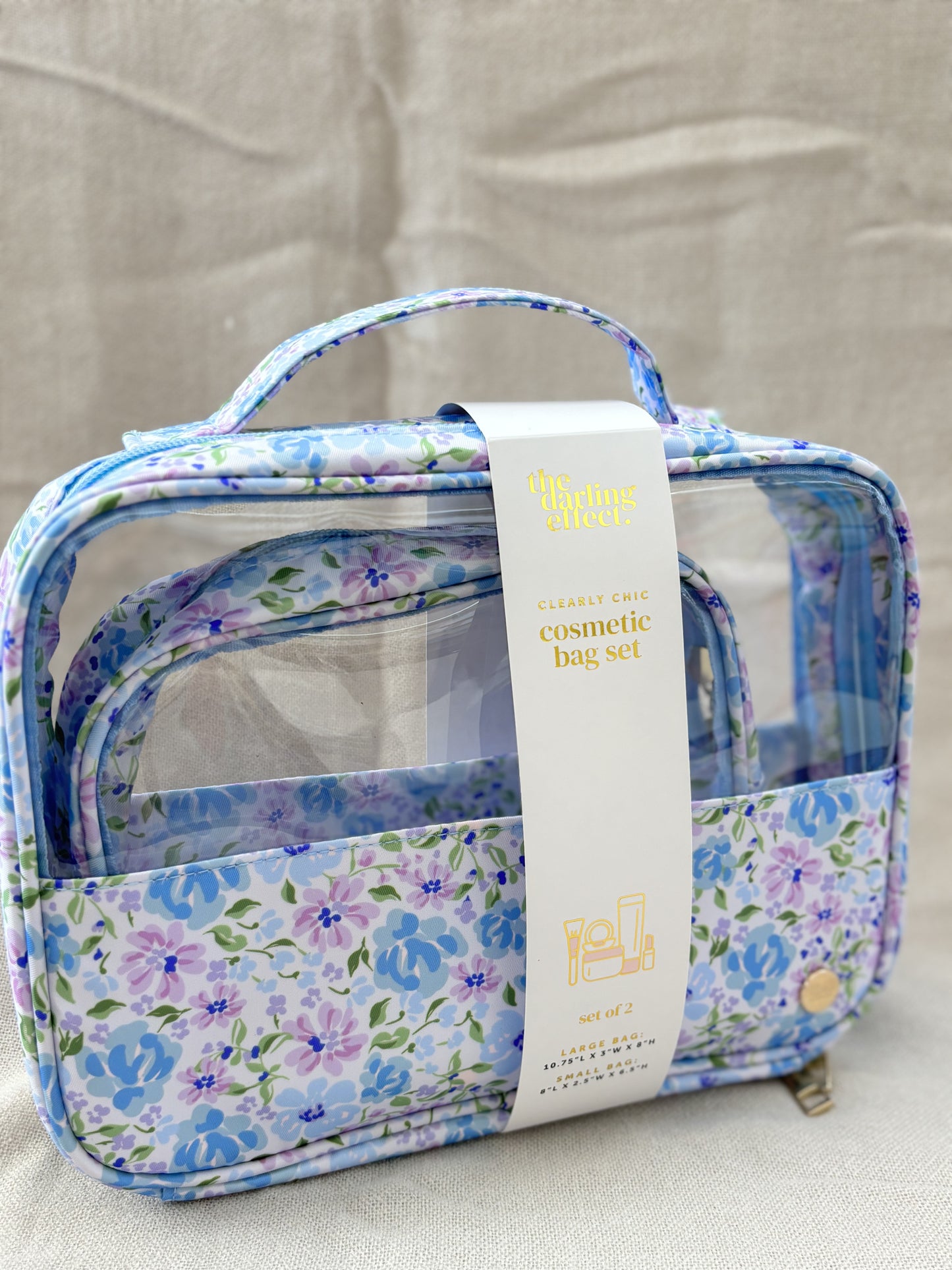 Blue/Purple Floral Travel Cosmetic Bags- Set of 2