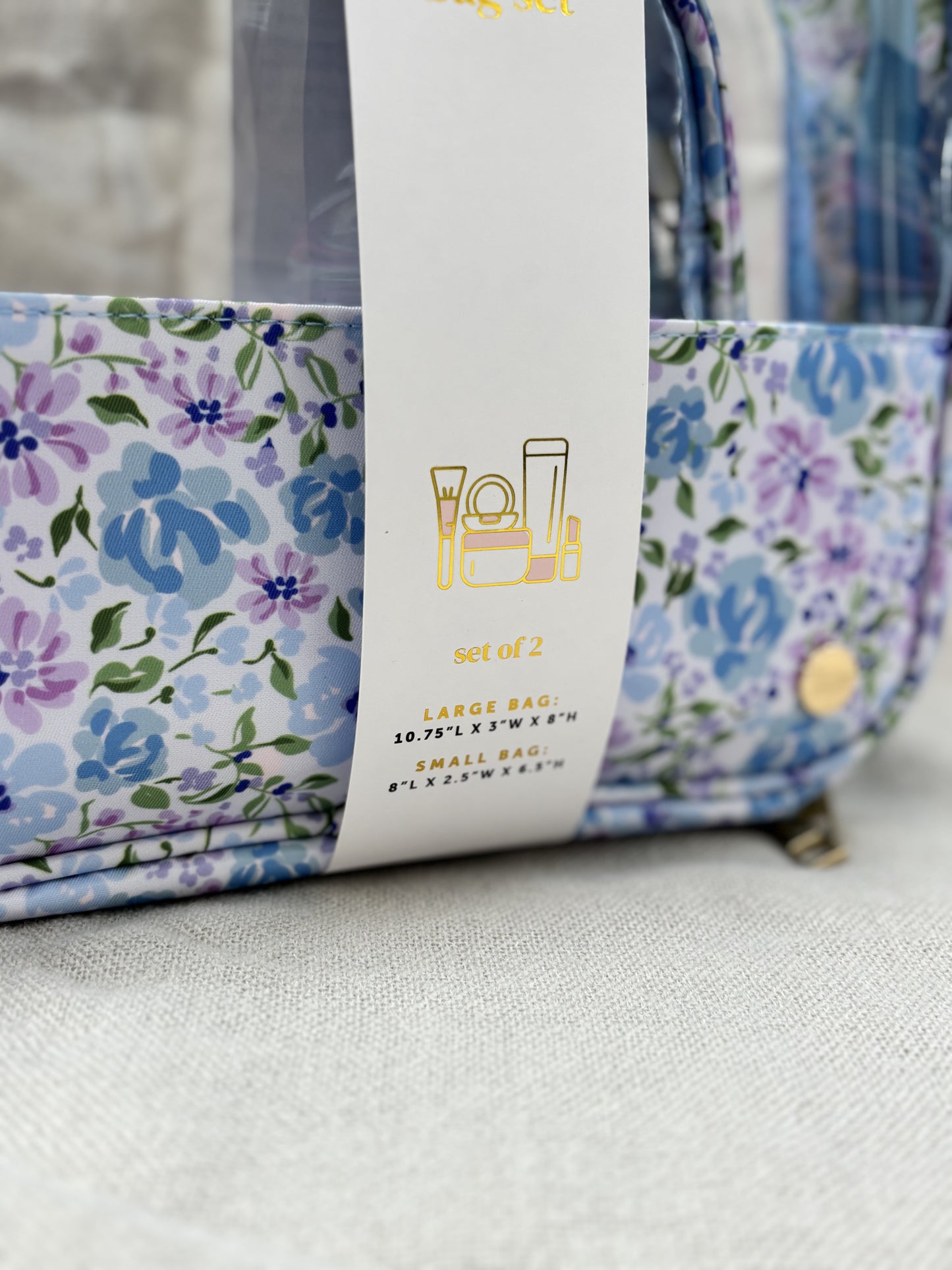 Blue/Purple Floral Travel Cosmetic Bags- Set of 2