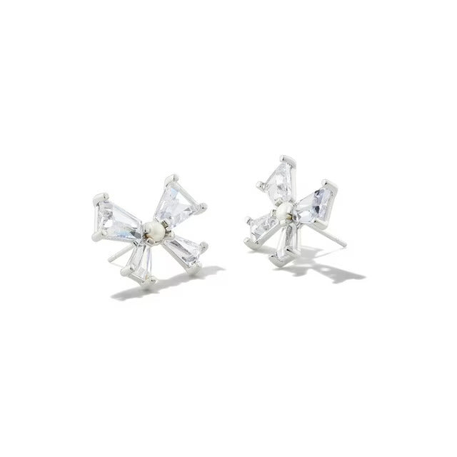 Elisa Bow Stud Earrings- Silver