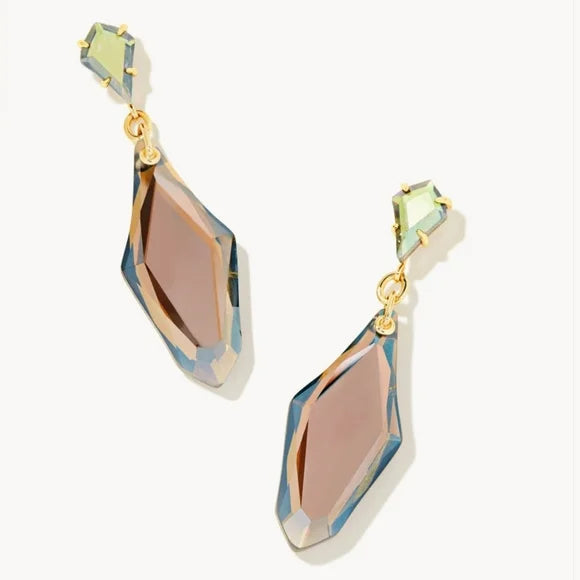Alexandria Gold Statement Earrings in Gray Dichroic Glass