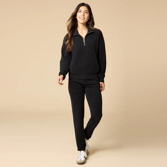 Vintage Terry 1/4 Zip with Jogger - Black