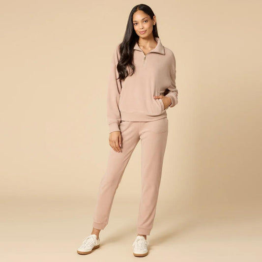 Vintage Terry 1/4 Zip  with Jogger - Coco