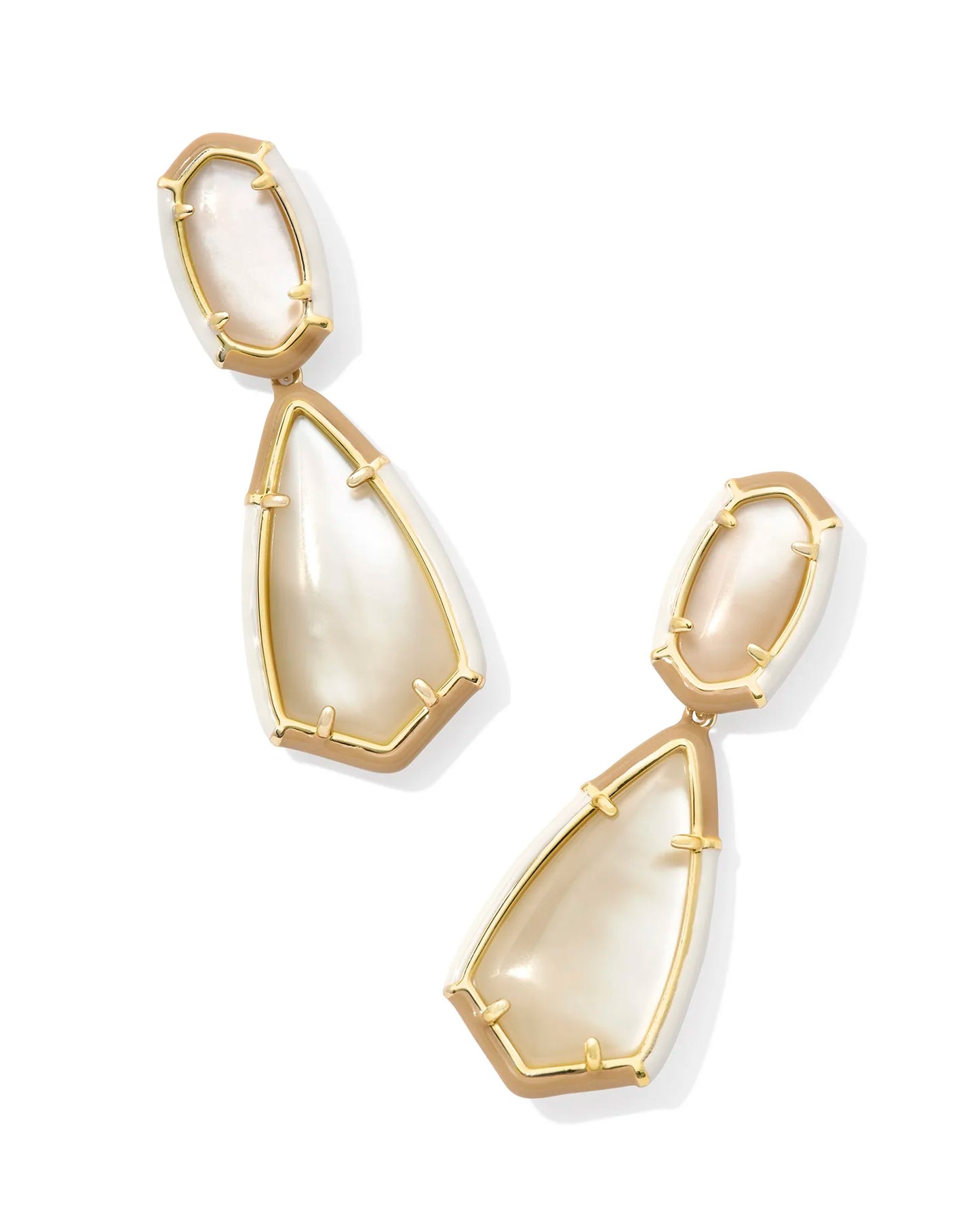 Camry Gold Enamel Frame Statement Earrings in Mother-Of-Pearl