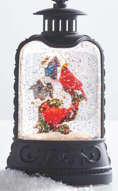 8" Cardinal and Birdhouse Lighted Water Lantern