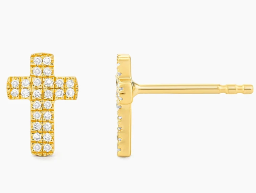 Gold Small Cross Stud Earrings