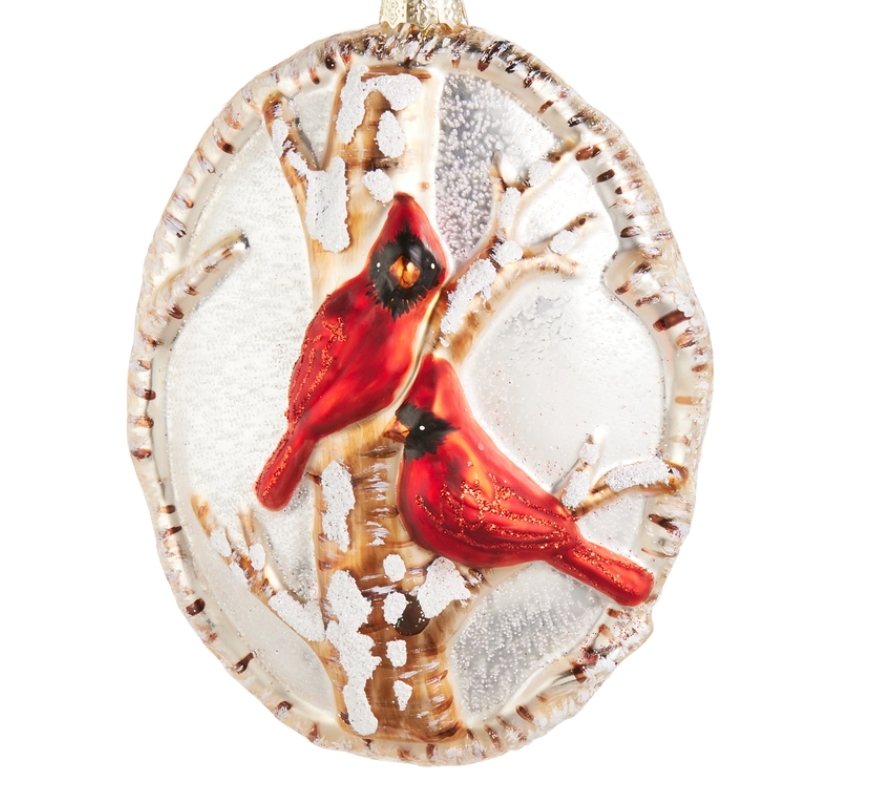 5" cardinal on branch ornament