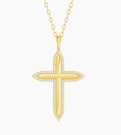 Gold Radiant Cross Pendant Necklace