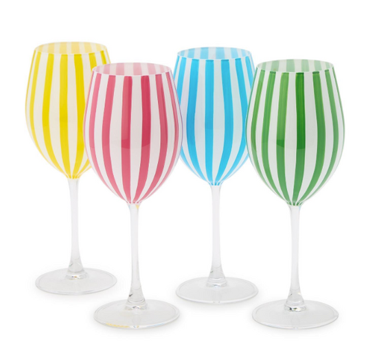 Celebration Stripe Set of 4 Hand-Painted Stemmed Wine Glasses