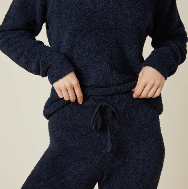 Solid Marshmallow V-Neck Lounge Set - BLK