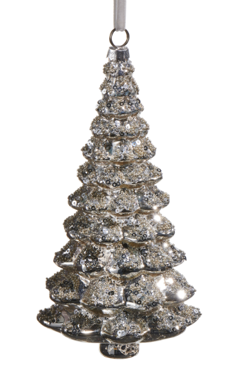 7" Silver Sparkle Tree Ornament