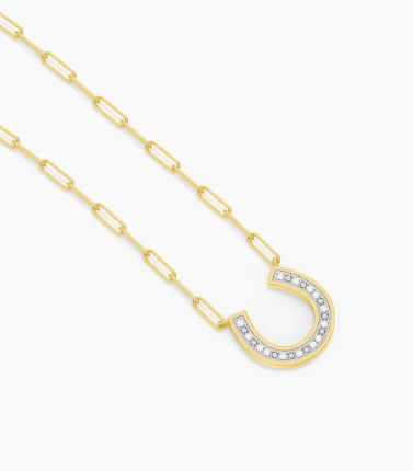 Gold Lucky Horse Shoe Pendant Necklace