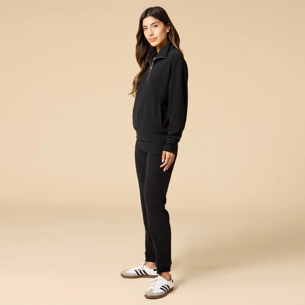 Vintage Terry 1/4 Zip with Jogger - Black