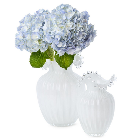 Set of 2 Glass Pearl White Vases