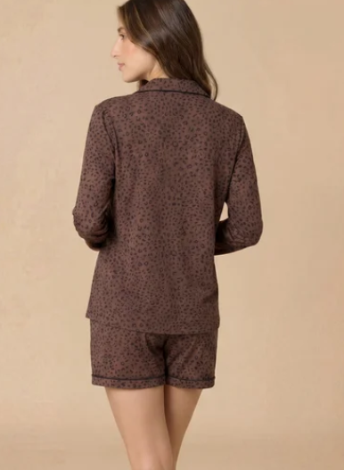 Wild Expresso - Slim Notch Collar Long Sleeve Short PJ Set