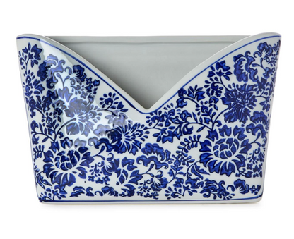 chinoiserie blue/white floral letter holder