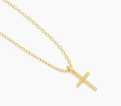 Gold Believe Cross Pendant Necklace