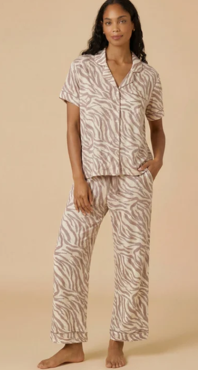 Zebra Almond - Slim Notch Collar Capri PJ Set