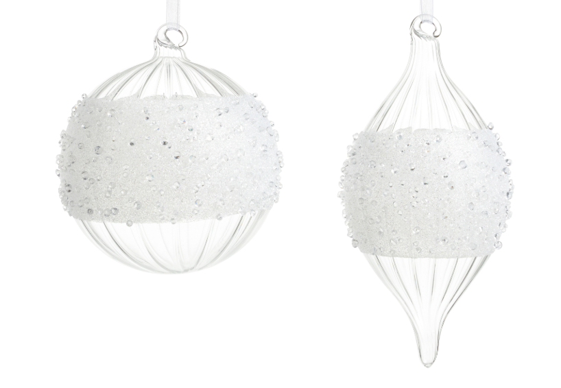 4" crusted clear glass ornament