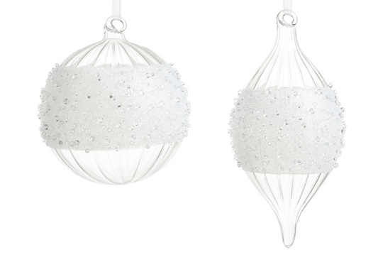 4" crusted clear glass ornament