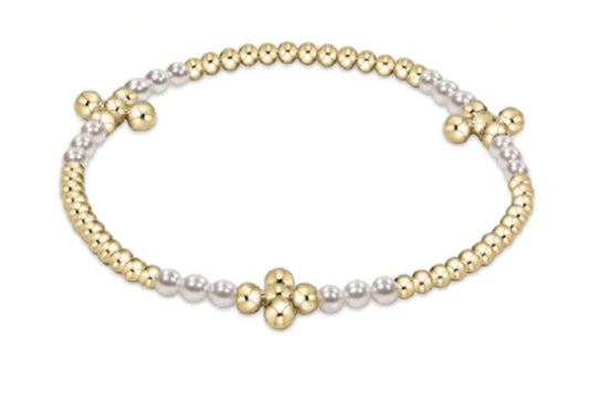 Signature Cross Gold Blissful Pattern 2.5mm Bead Bracelet-Pearl