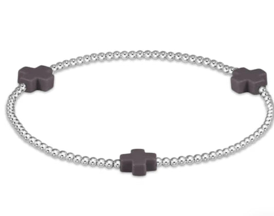 Signature Cross Sterling Pattern 2mm Bead Bracelet- Charcoal