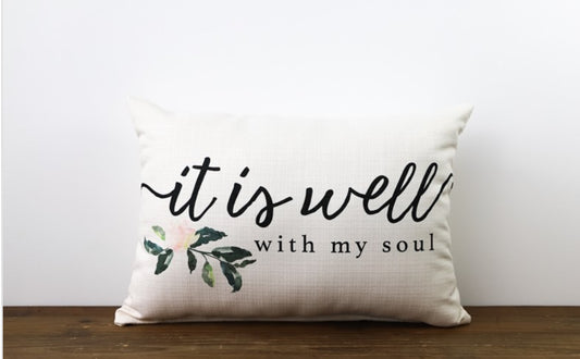 It Is Well Floral Rectangle Pillow