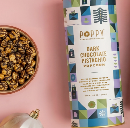 Dark Chocolate Pistachio Cylinder Holiday Popcorn