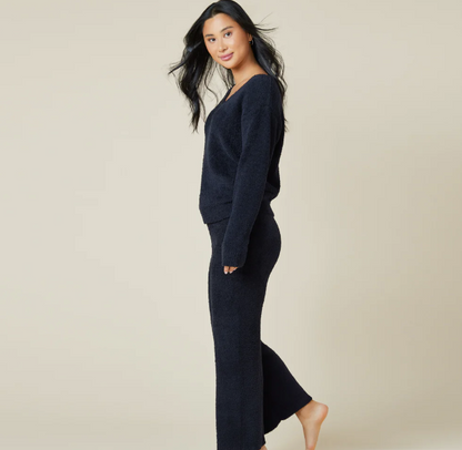 Solid Marshmallow V-Neck Lounge Set - BLK