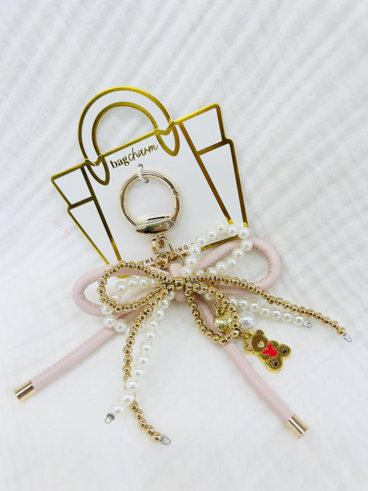 Layered Bow Bag Charm Blushing Bear