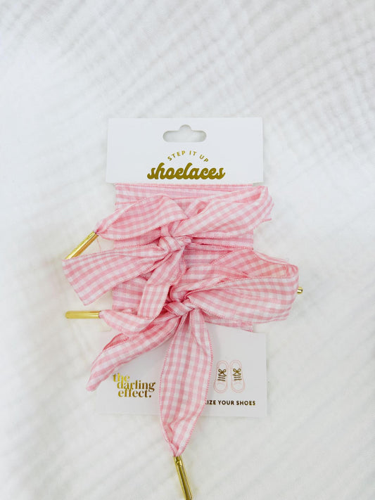 Step It Up Shoelaces-Gingham Pink