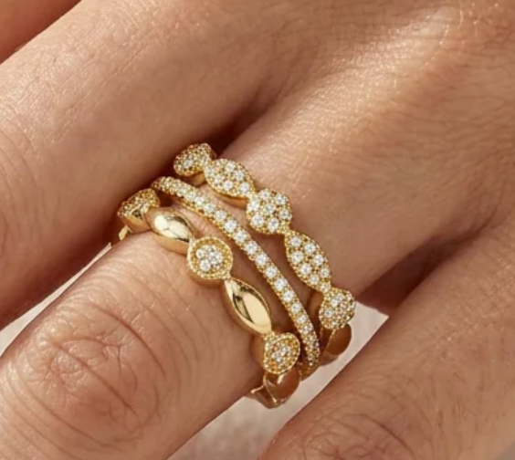 Gold Shiny Three Stack Ring