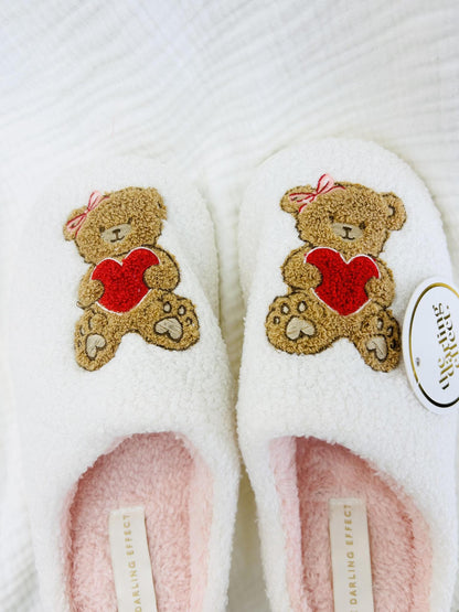 Fuzzy Teddy Bear Hug Slippers