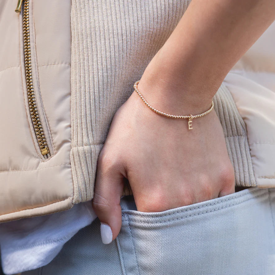 classic gold 2mm bead bracelet - Initial Charm