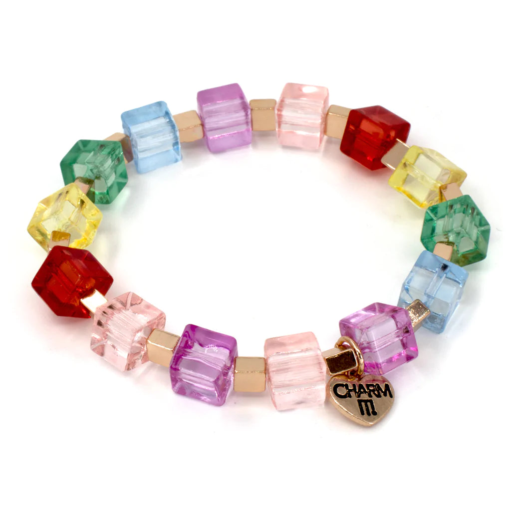 Gold Rainbow Cube Bead Stretch Bracelet