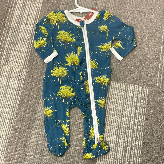 Bamboo zipper footed romper with ruffle firefly 3-6 months